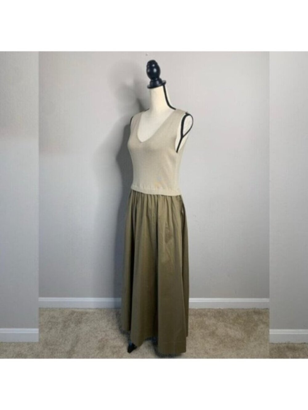 NWT TAYLOR Olive Green Poplin Skirt Midi Dress - Picture 5 of 15
